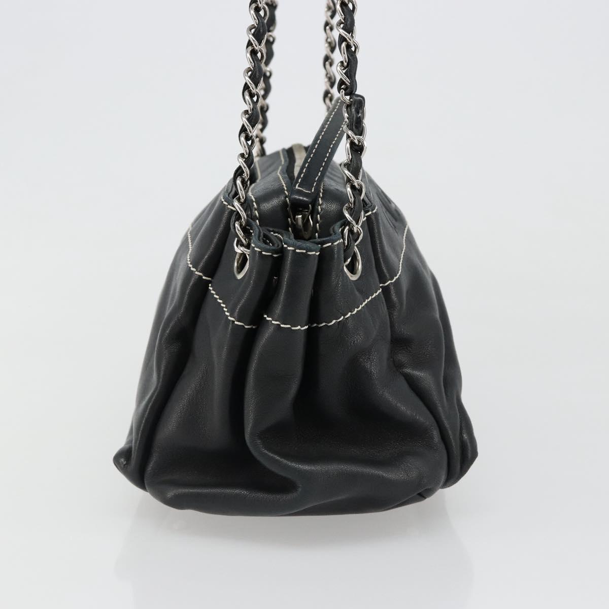 CHANEL Chain Shoulder Bag Lamb Skin Black Silver CC Auth yk20519V