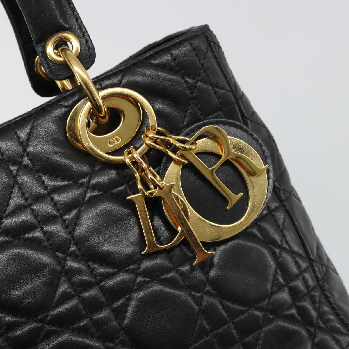 Christian Dior Canage Hand Bag Lamb Skin Black Gold Auth yk20520SAV