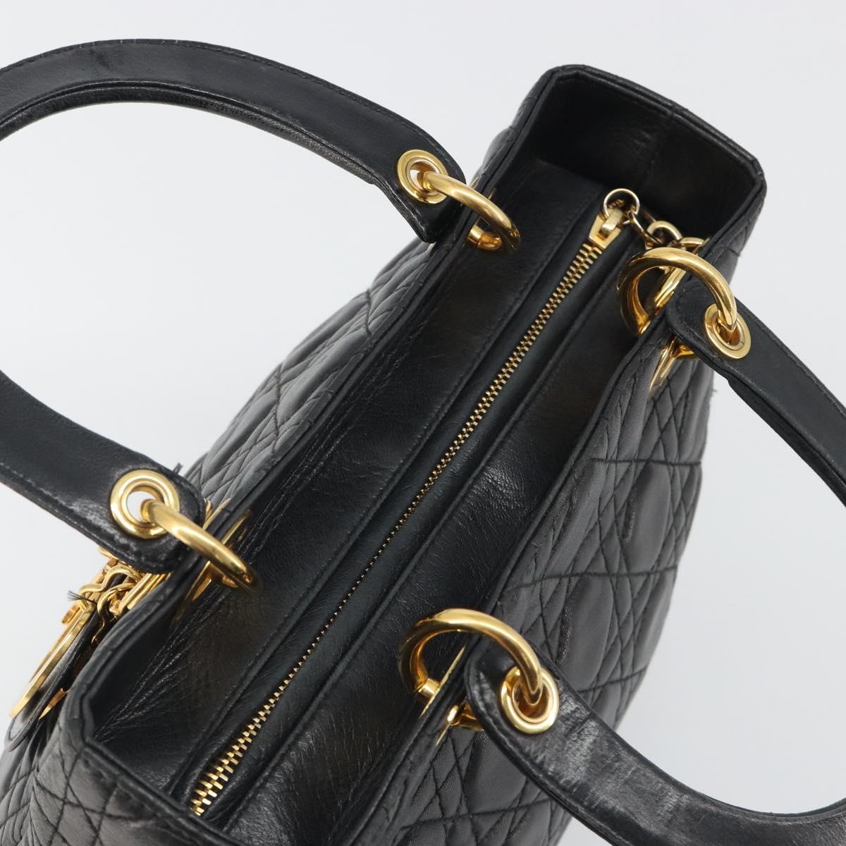 Christian Dior Canage Hand Bag Lamb Skin Black Gold Auth yk20520SAV