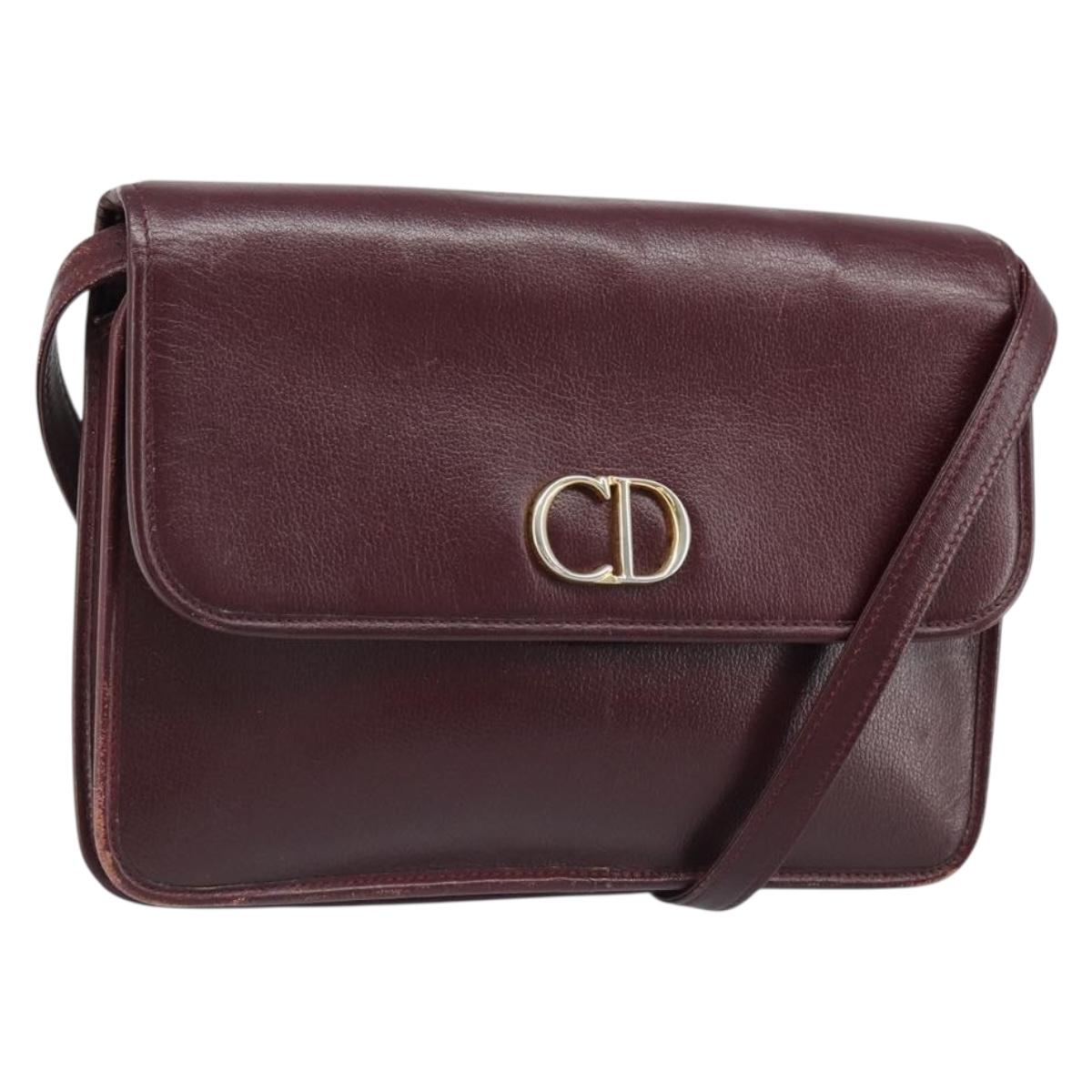 Christian Dior Shoulder Bag Leather Bordeaux Gold Auth yk20521