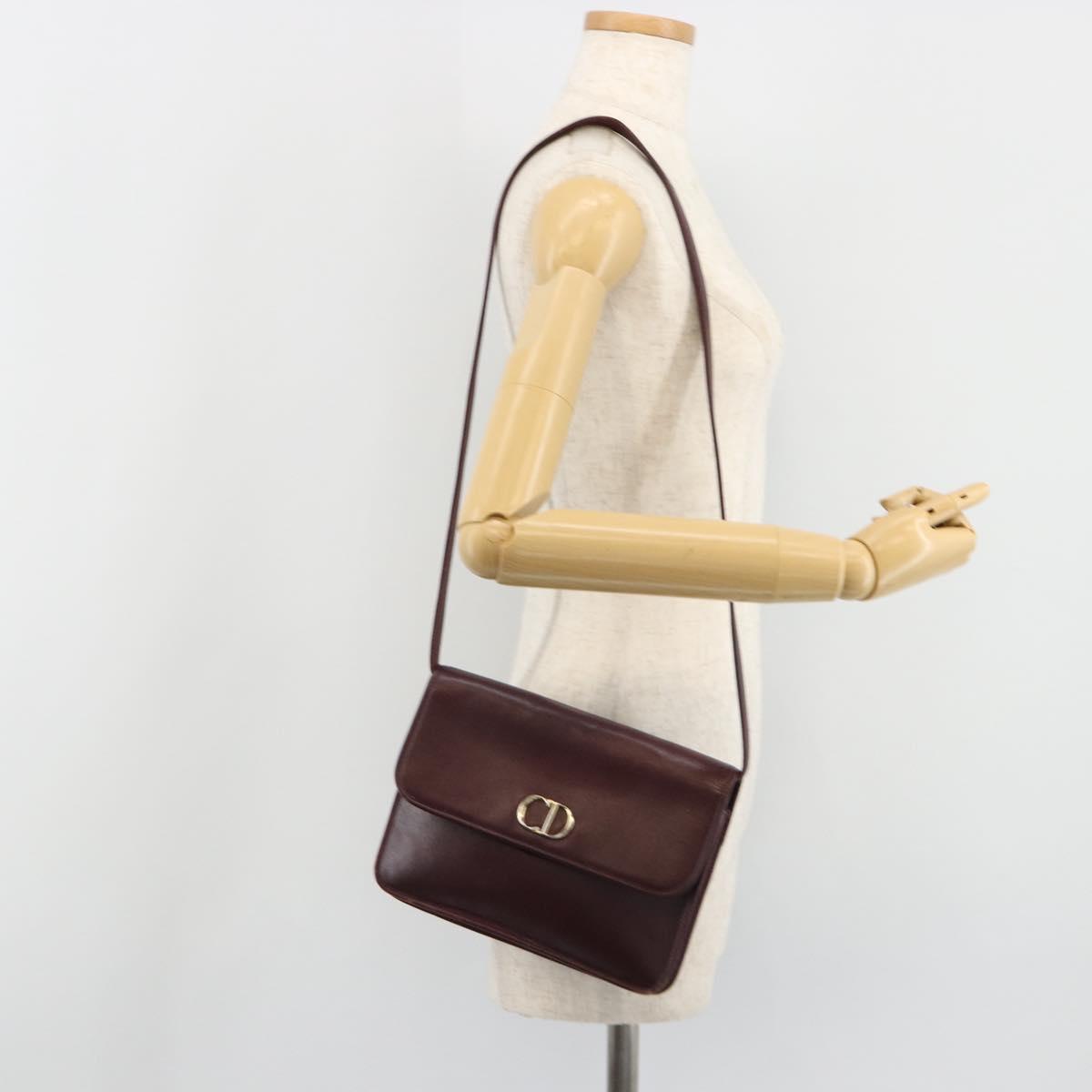 Christian Dior Shoulder Bag Leather Bordeaux Gold Auth yk20521