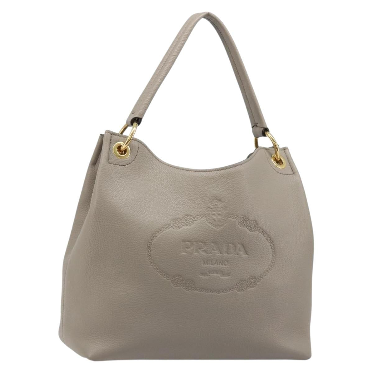 PRADA Shoulder Bag Leather Gray Gold 1BC051 Auth yk20522SAV