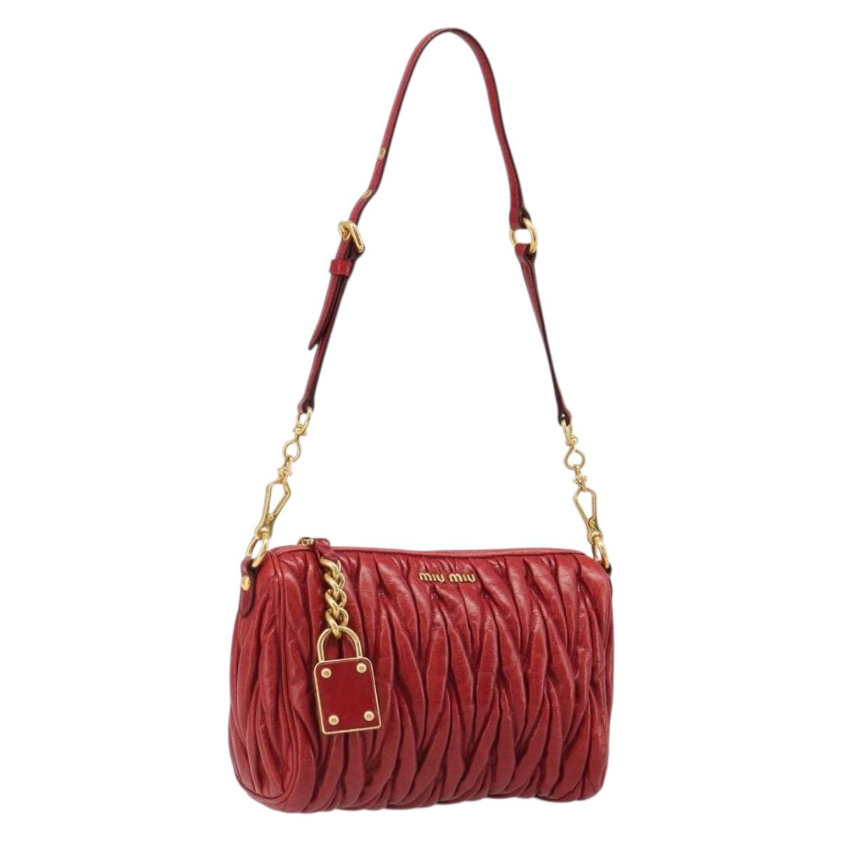 Miu Miu Matelasse Shoulder Bag Leather Red Gold Auth yk20524V