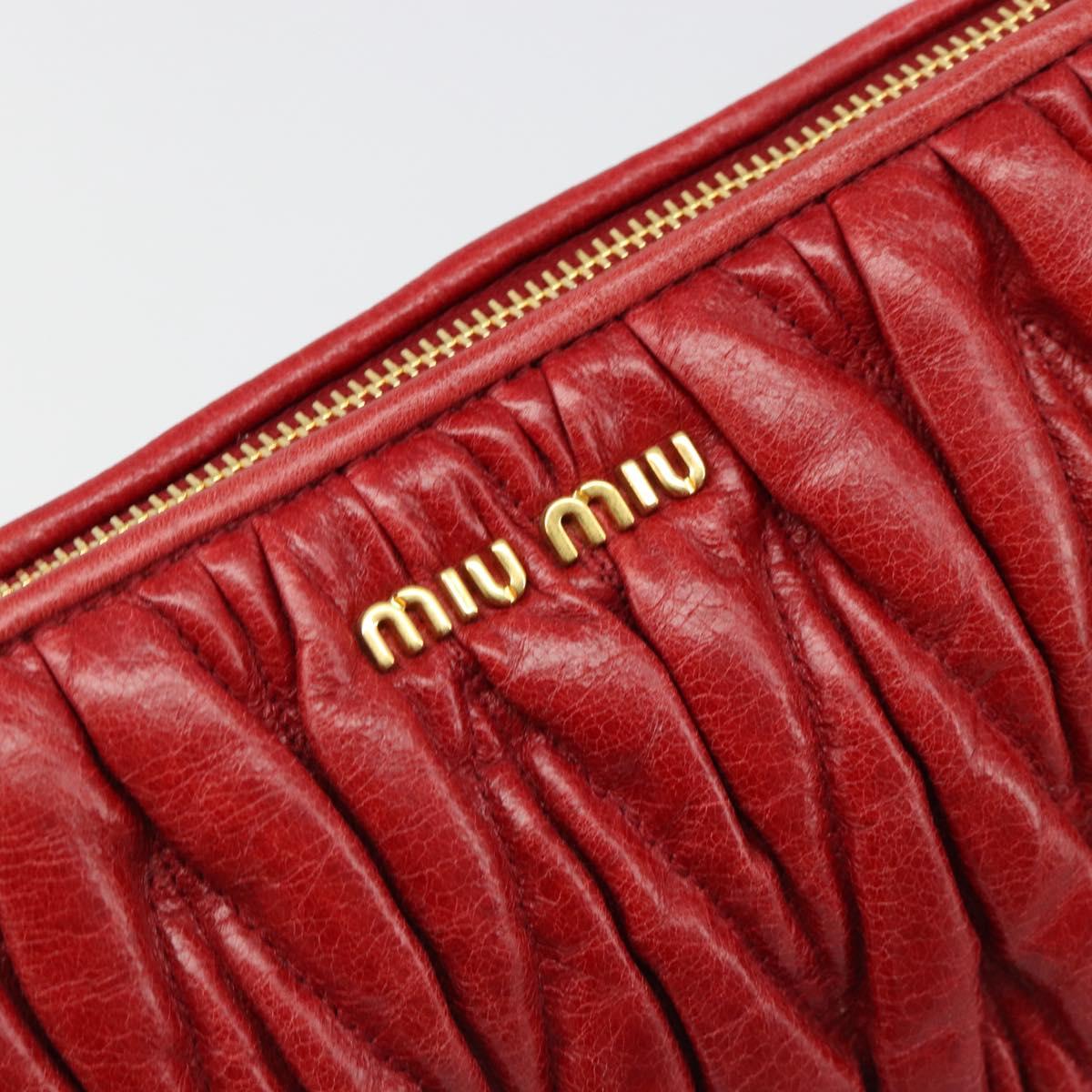 Miu Miu Matelasse Shoulder Bag Leather Red Gold Auth yk20524V