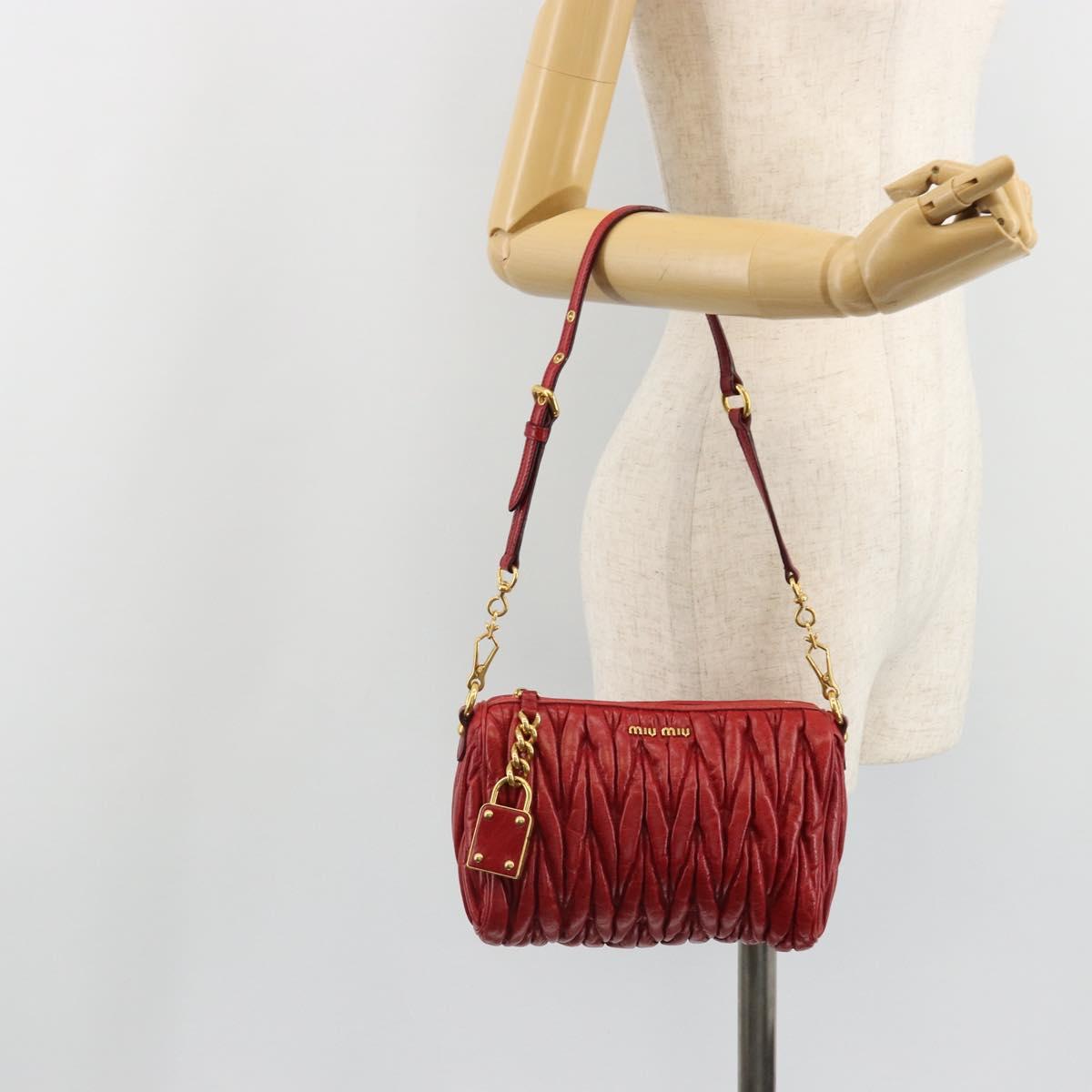 Miu Miu Matelasse Shoulder Bag Leather Red Gold Auth yk20524V