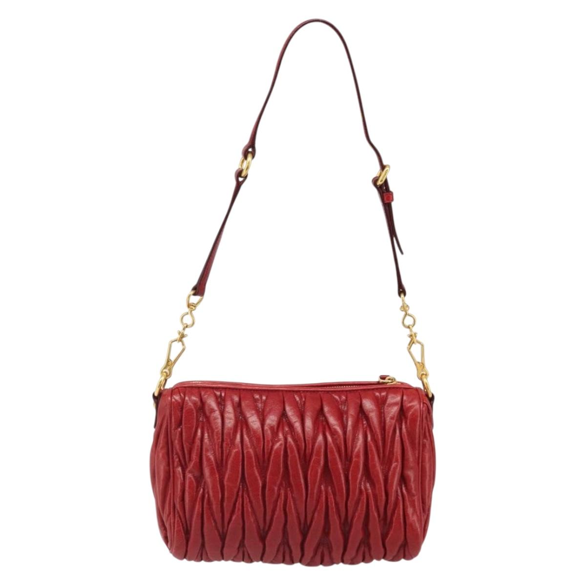 Miu Miu Matelasse Shoulder Bag Leather Red Gold Auth yk20524V
