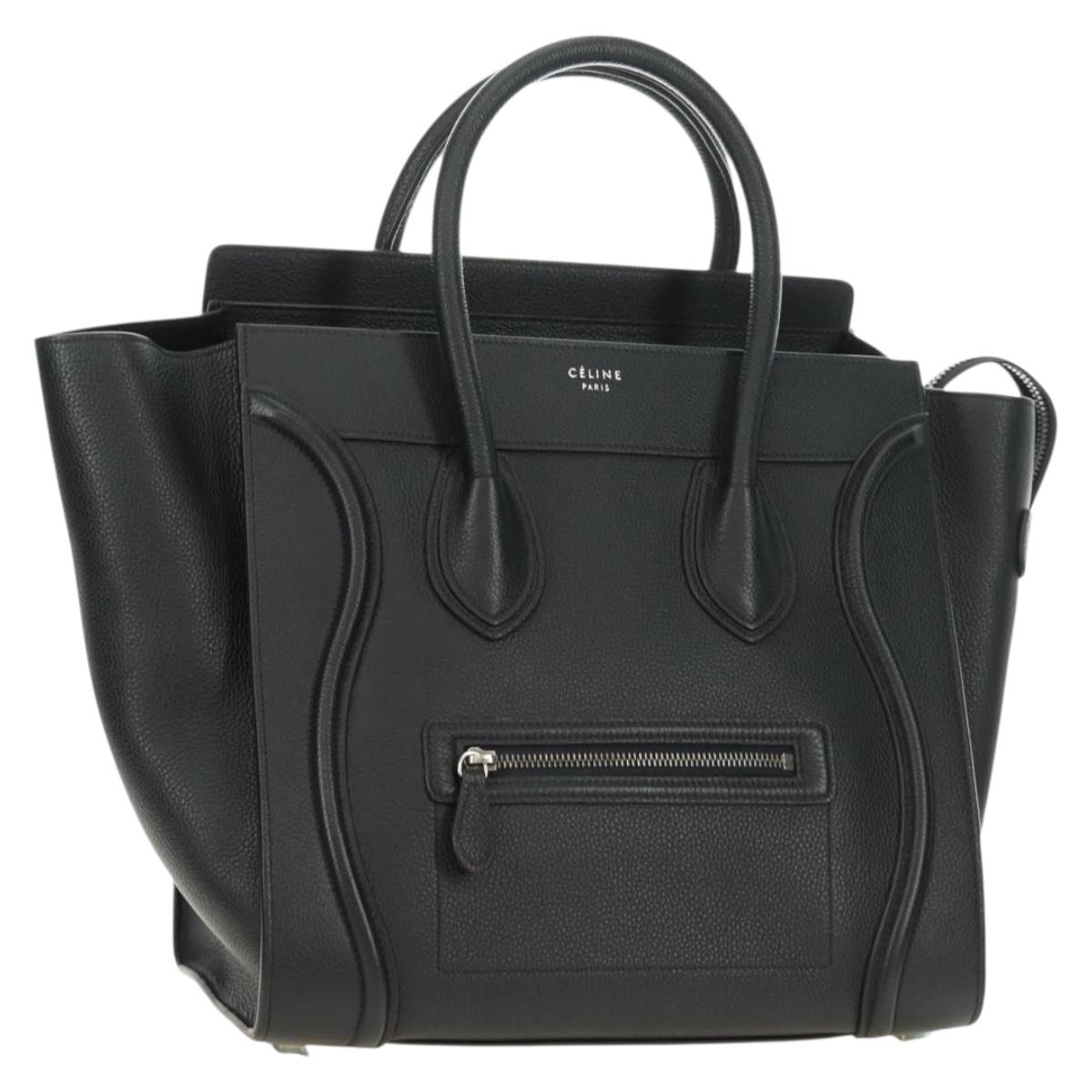 CELINE Luggage Mini Shopper Hand Bag Leather Black Silver Auth yk20526SAM