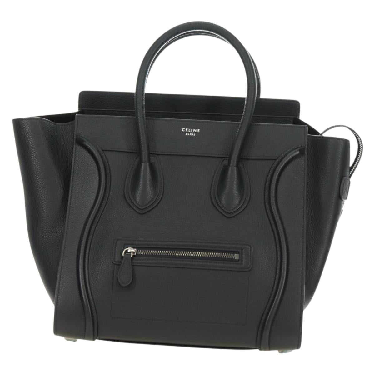 CELINE Luggage Mini Shopper Hand Bag Leather Black Silver Auth yk20526SAM