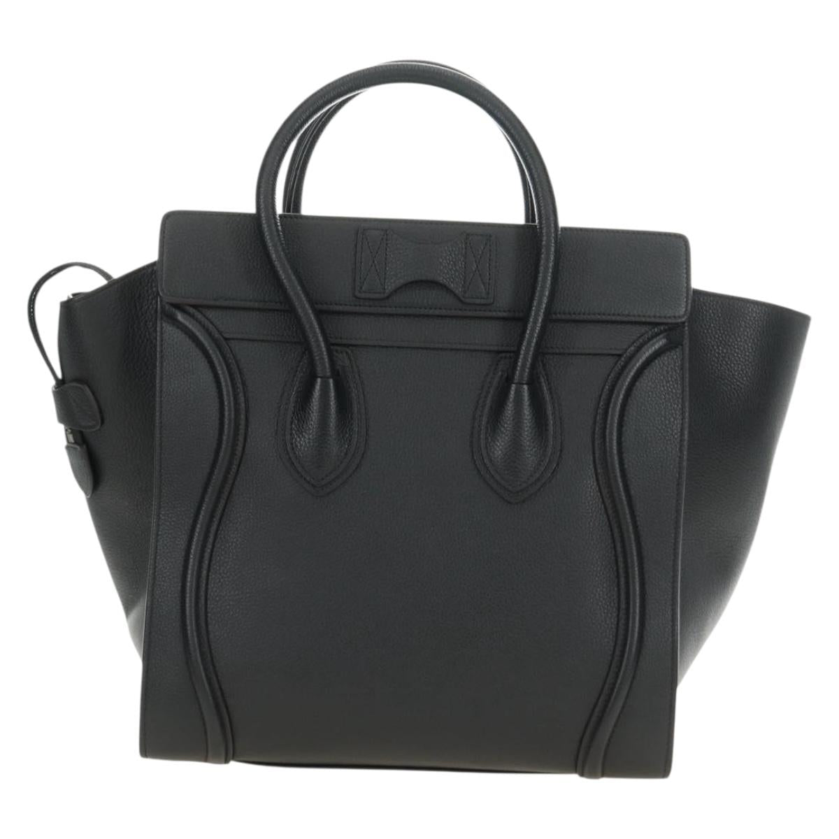 CELINE Luggage Mini Shopper Hand Bag Leather Black Silver Auth yk20526SAM