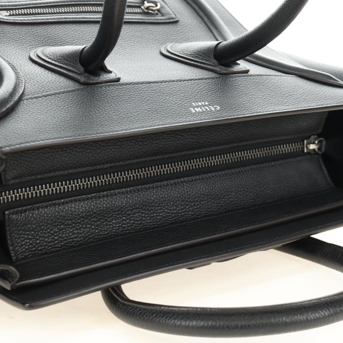 CELINE Luggage Mini Shopper Hand Bag Leather Black Silver Auth yk20526SAM