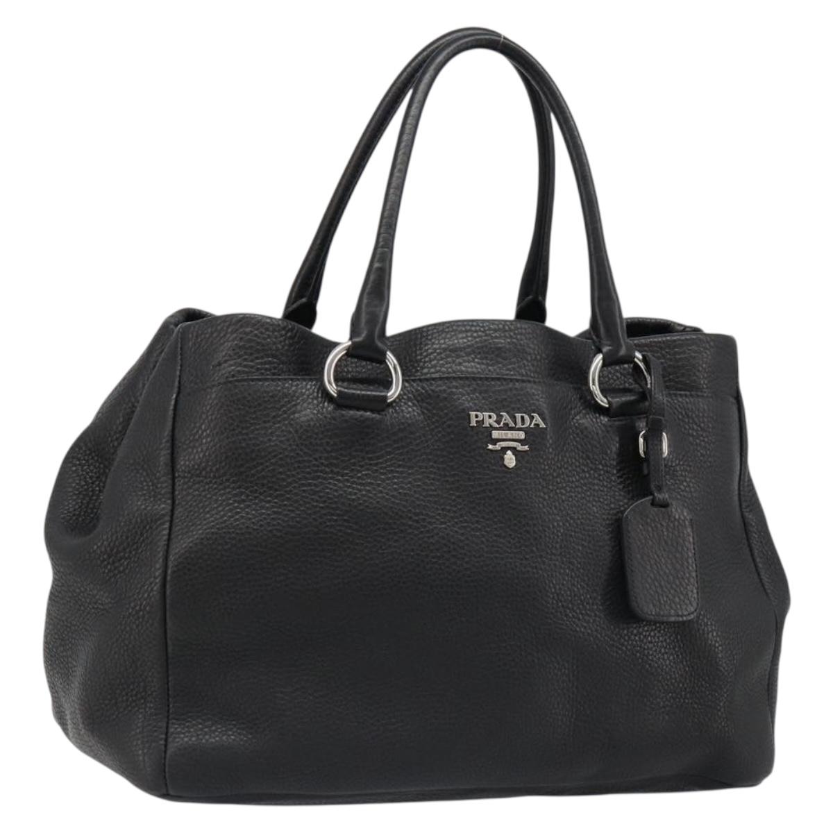 PRADA Tote Bag Leather 2way Black Silver Auth yk20528A