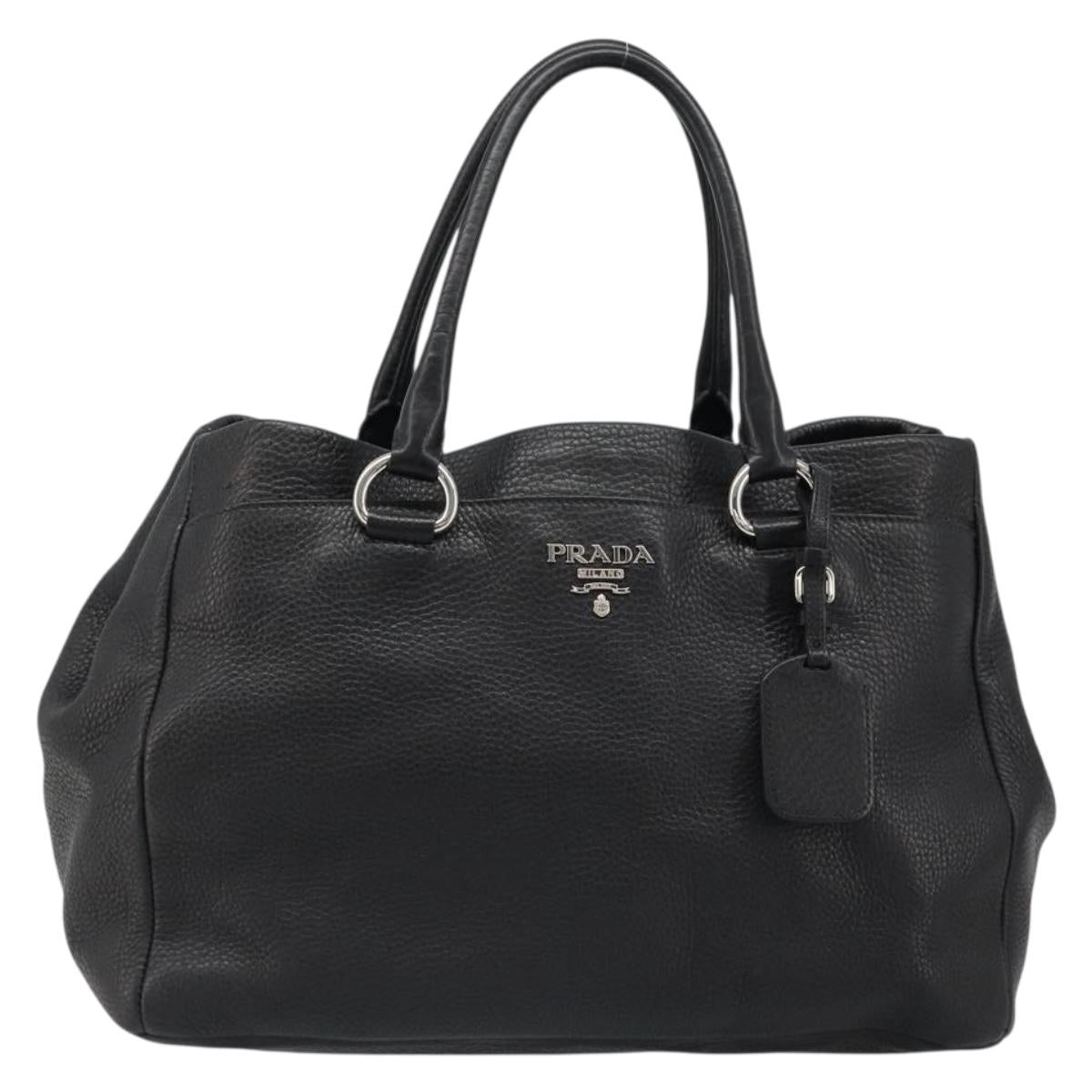PRADA Tote Bag Leather 2way Black Silver Auth yk20528A