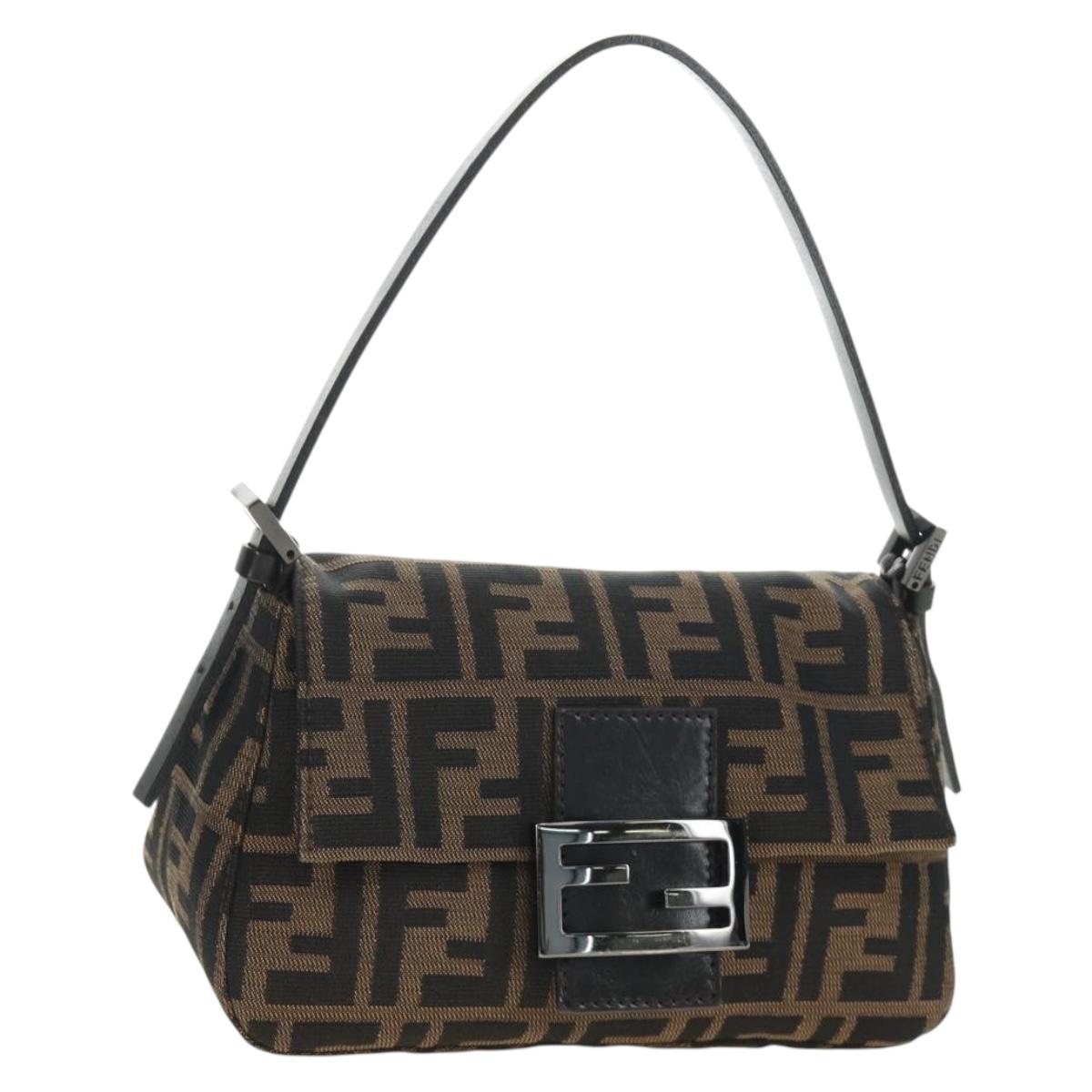 FENDI Zucca Canvas Mamma Baguette Mini Shoulder Bag Black Brown Auth yk20529SAM