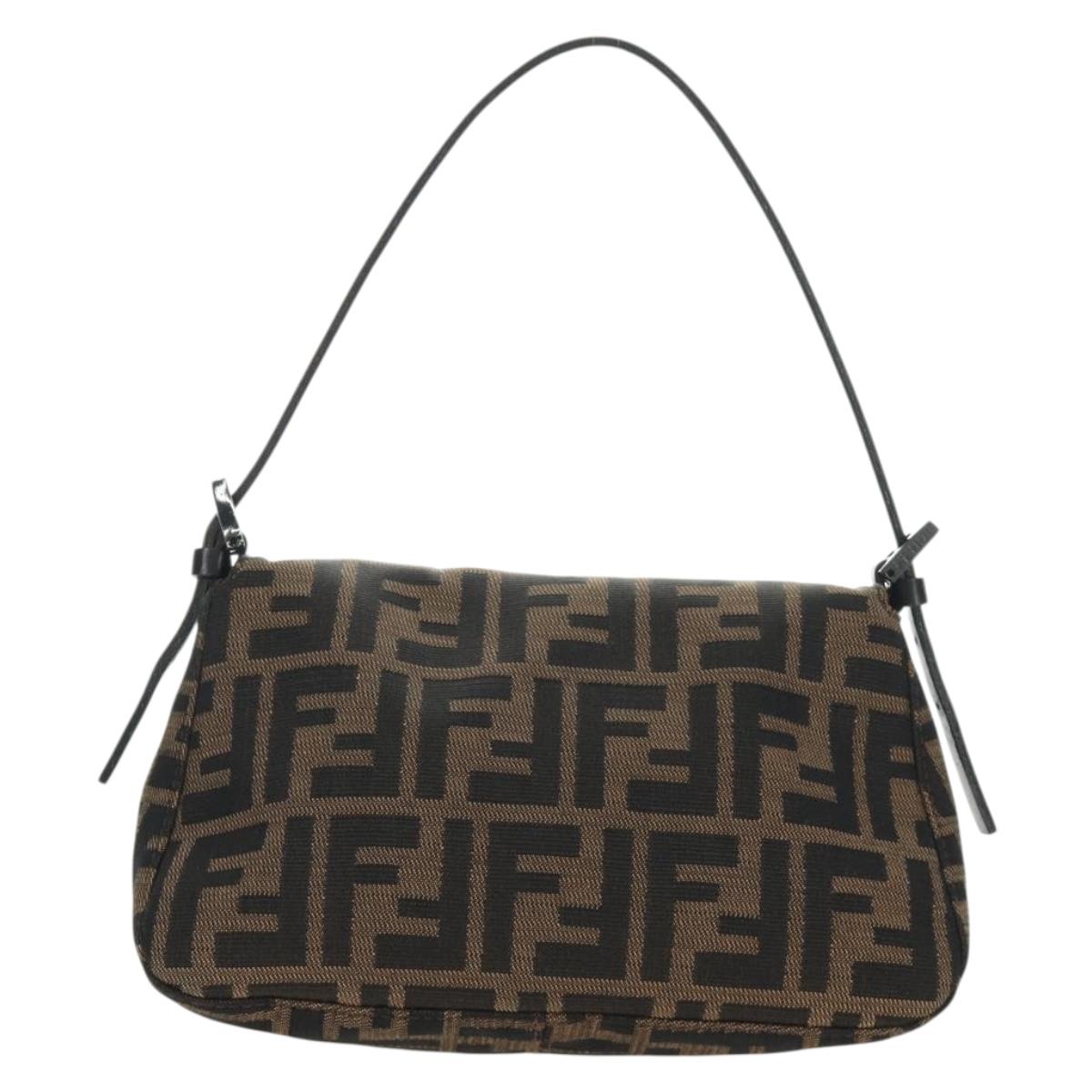 FENDI Zucca Canvas Mamma Baguette Mini Shoulder Bag Black Brown Auth yk20529SAM