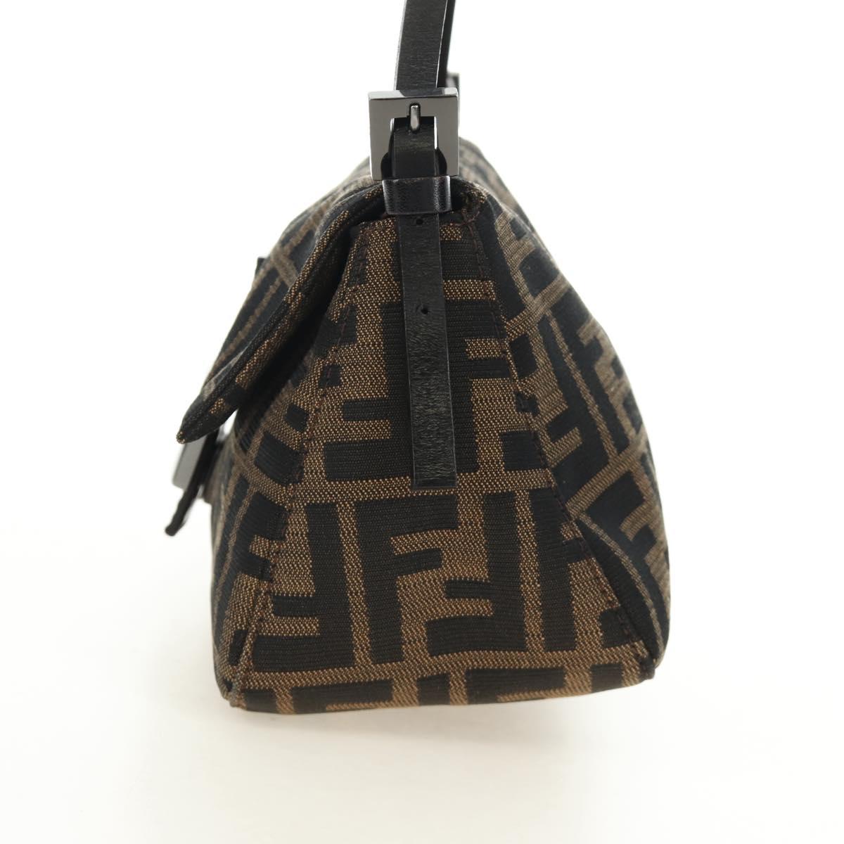 FENDI Zucca Canvas Mamma Baguette Mini Shoulder Bag Black Brown Auth yk20529SAM