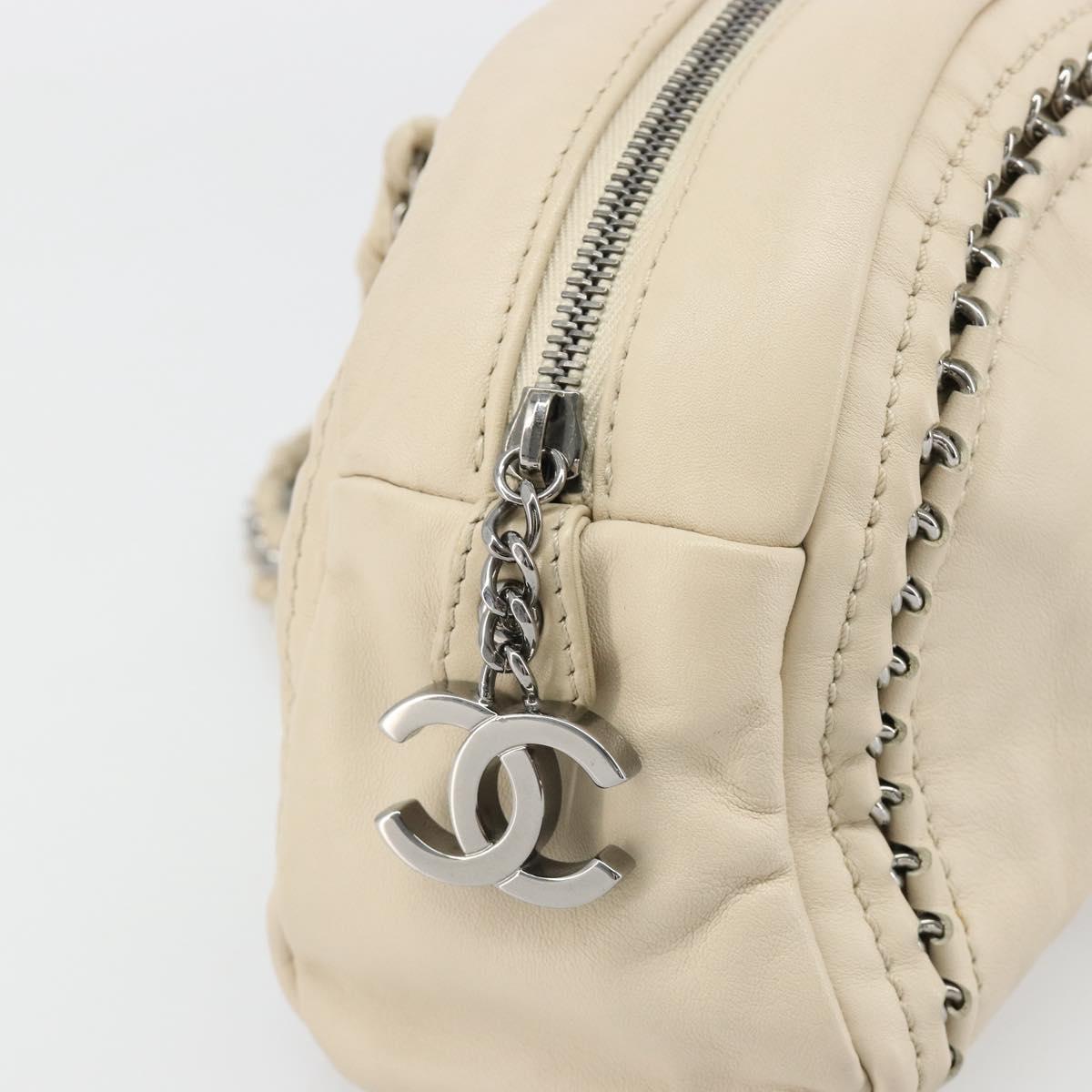 CHANEL Luxury Line Hand Bag Leather Cream Silver CC Auth yk20530SAV