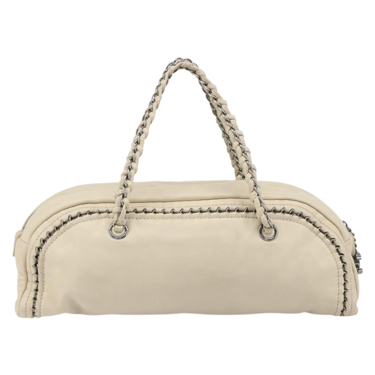 CHANEL Luxury Line Hand Bag Leather Cream Silver CC Auth yk20530SAV