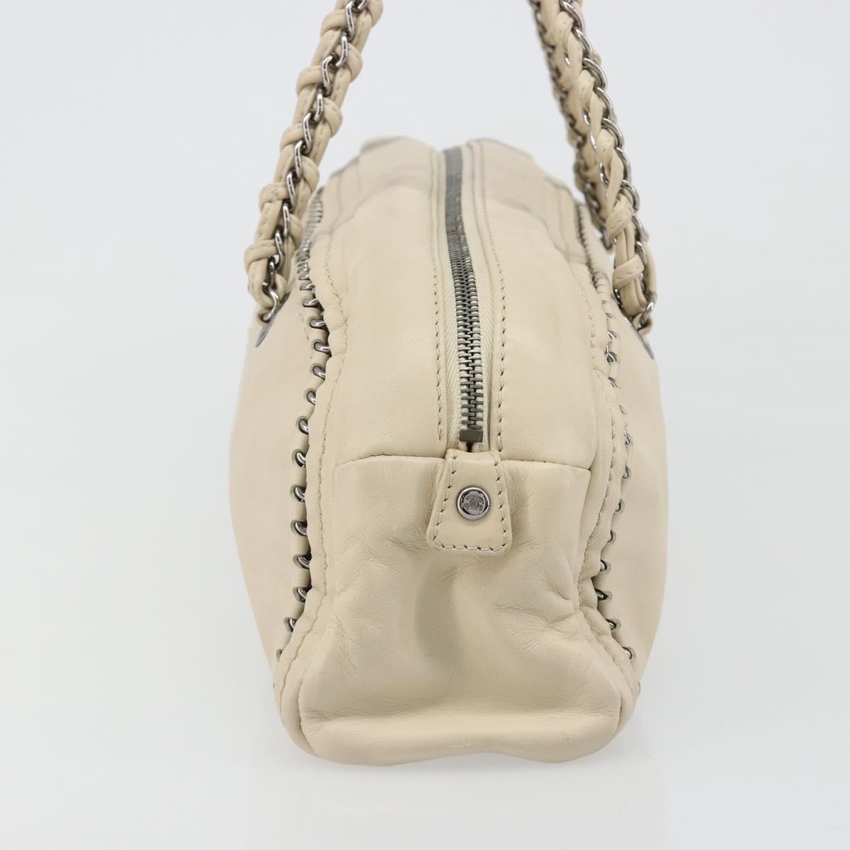 CHANEL Luxury Line Hand Bag Leather Cream Silver CC Auth yk20530SAV