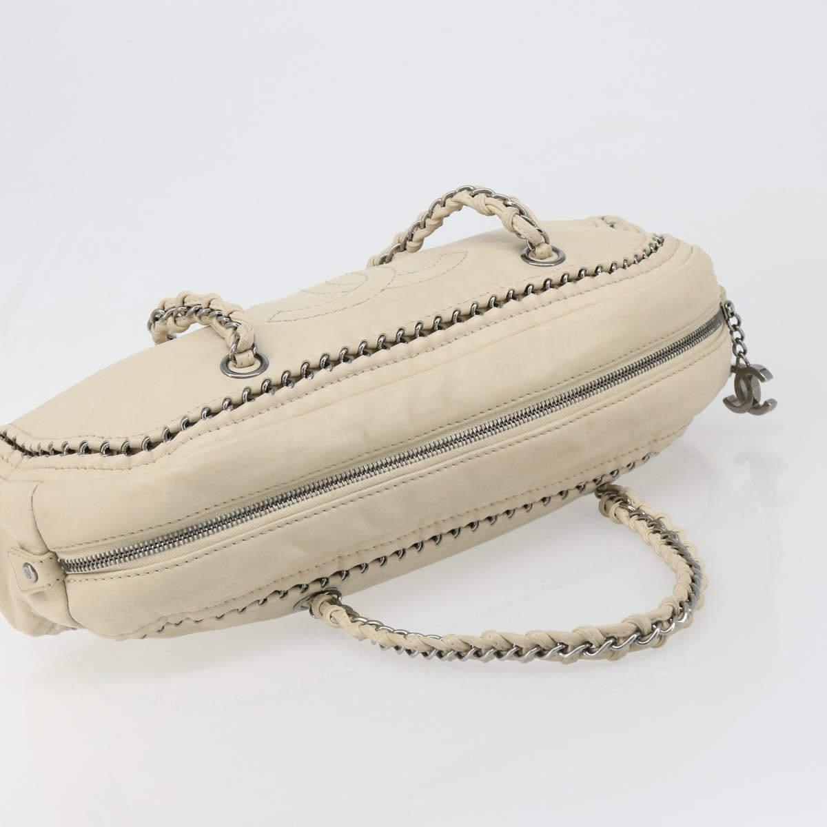 CHANEL Luxury Line Hand Bag Leather Cream Silver CC Auth yk20530SAV