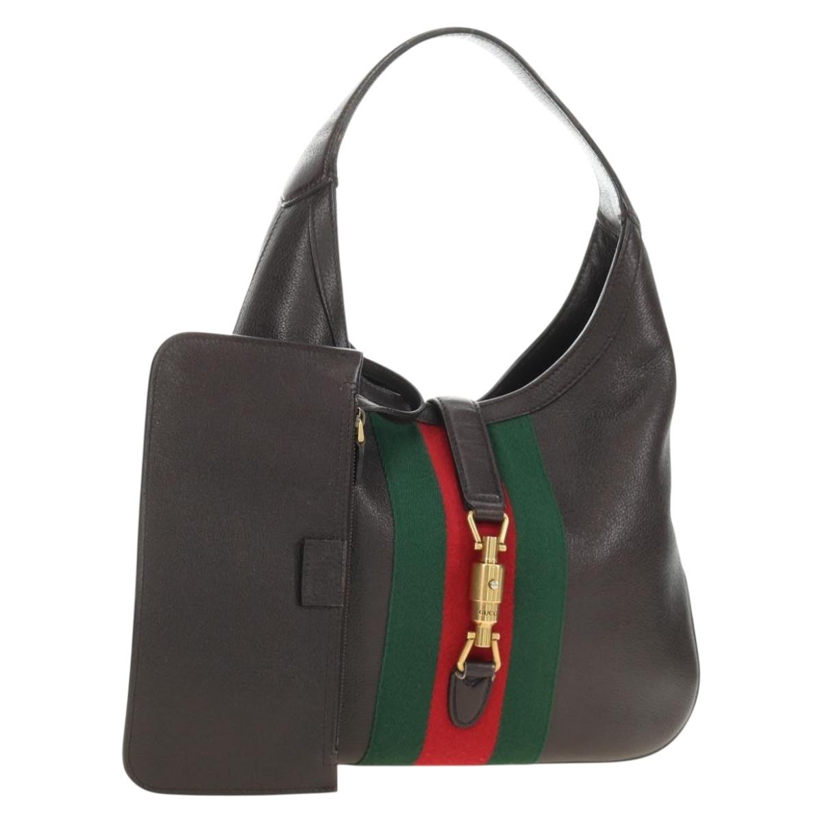 GUCCI New Jackie Web Sherry Line Bag Leather Brown Gold 365458 Auth yk20531SAM