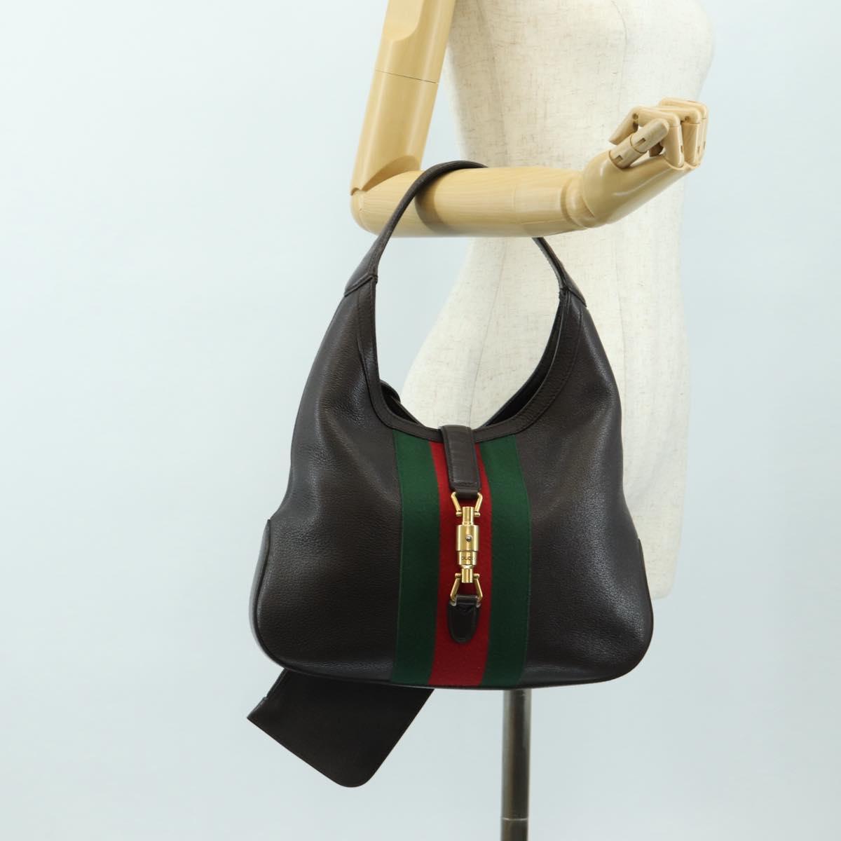 GUCCI New Jackie Web Sherry Line Bag Leather Brown Gold 365458 Auth yk20531SAM