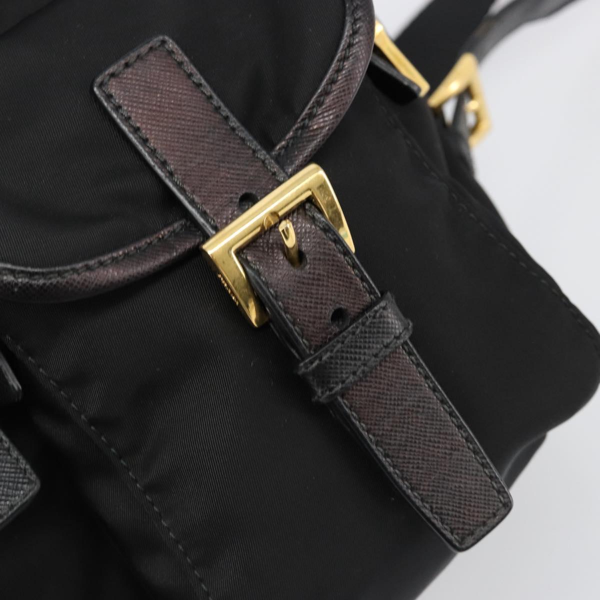 PRADA Backpack Nylon Black Gold Auth yk20532SAV