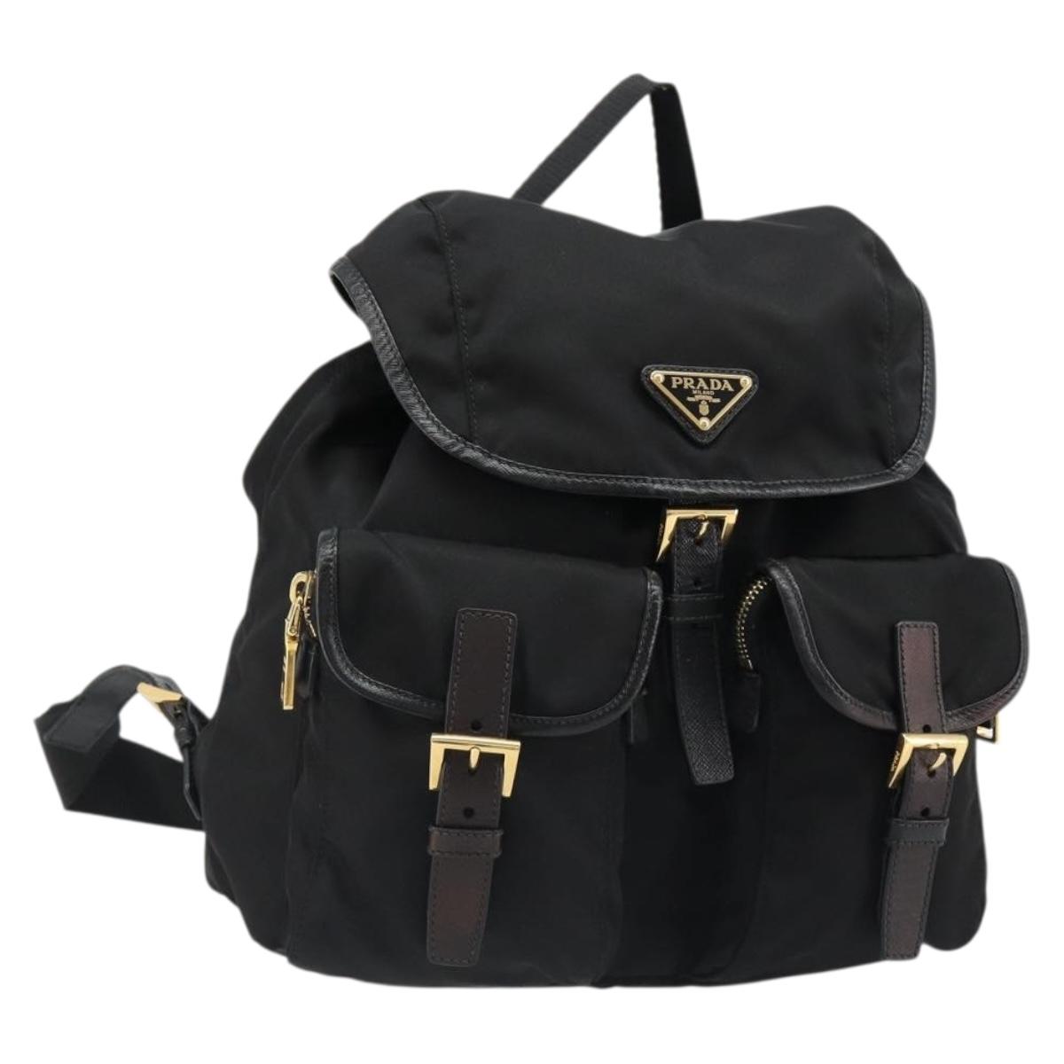 PRADA Backpack Nylon Black Gold Auth yk20532SAV