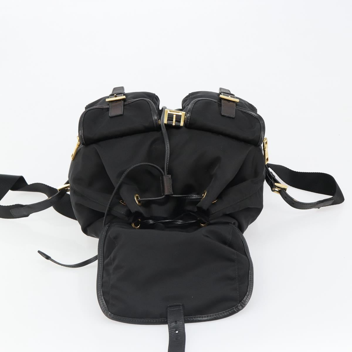 PRADA Backpack Nylon Black Gold Auth yk20532SAV