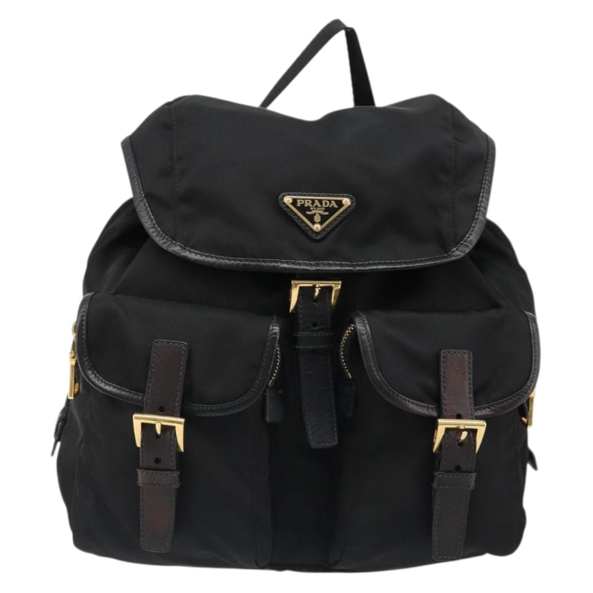 PRADA Backpack Nylon Black Gold Auth yk20532SAV