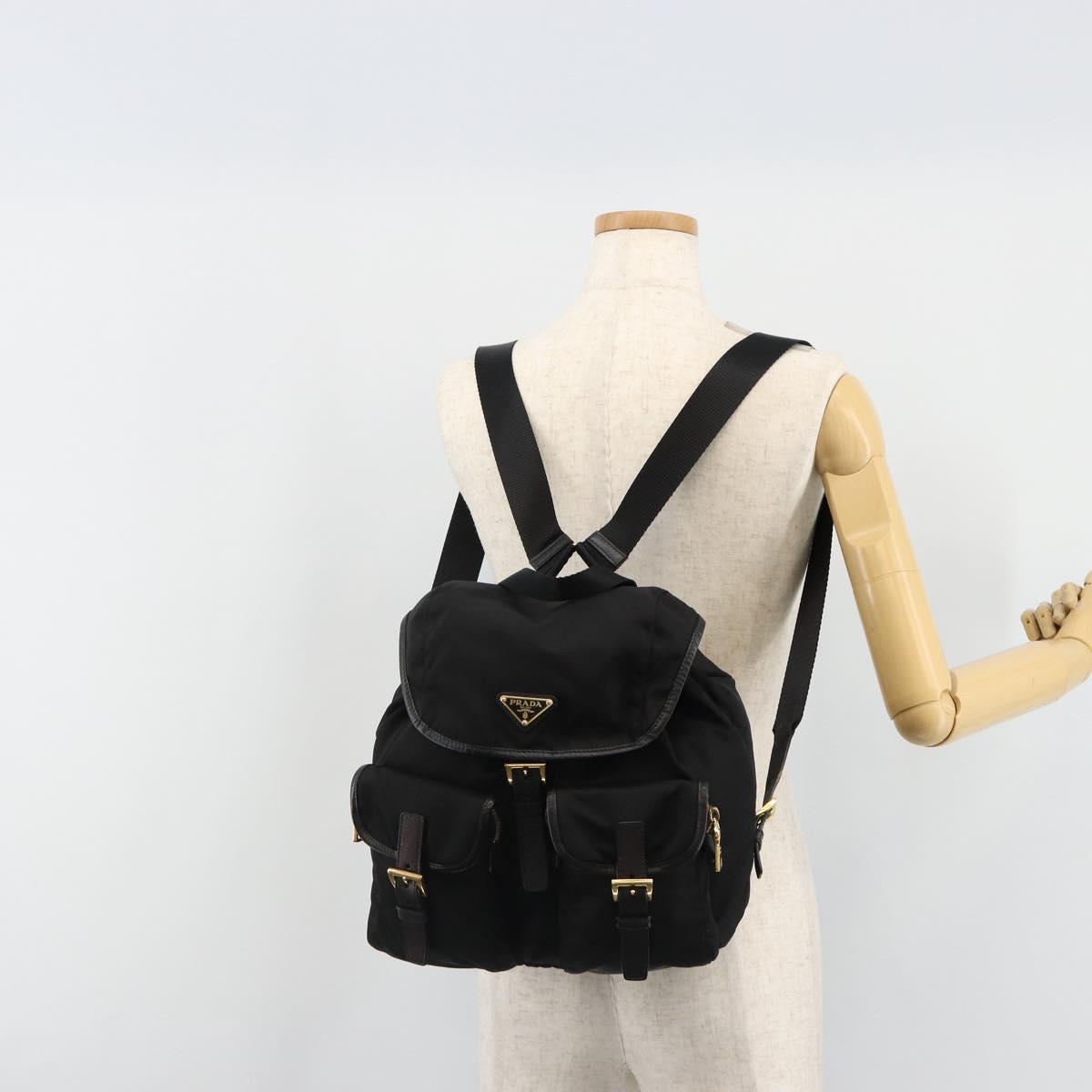 PRADA Backpack Nylon Black Gold Auth yk20532SAV