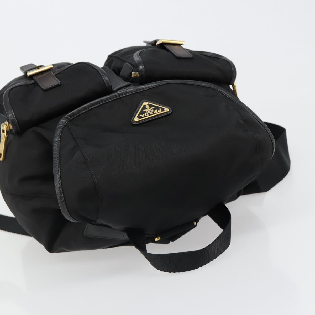 PRADA Backpack Nylon Black Gold Auth yk20532SAV