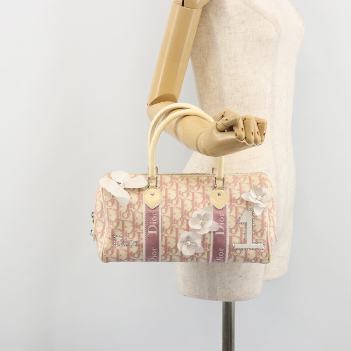 Christian Dior Trotter Canvas Hand Bag PVC Pink Silver Auth yk20537