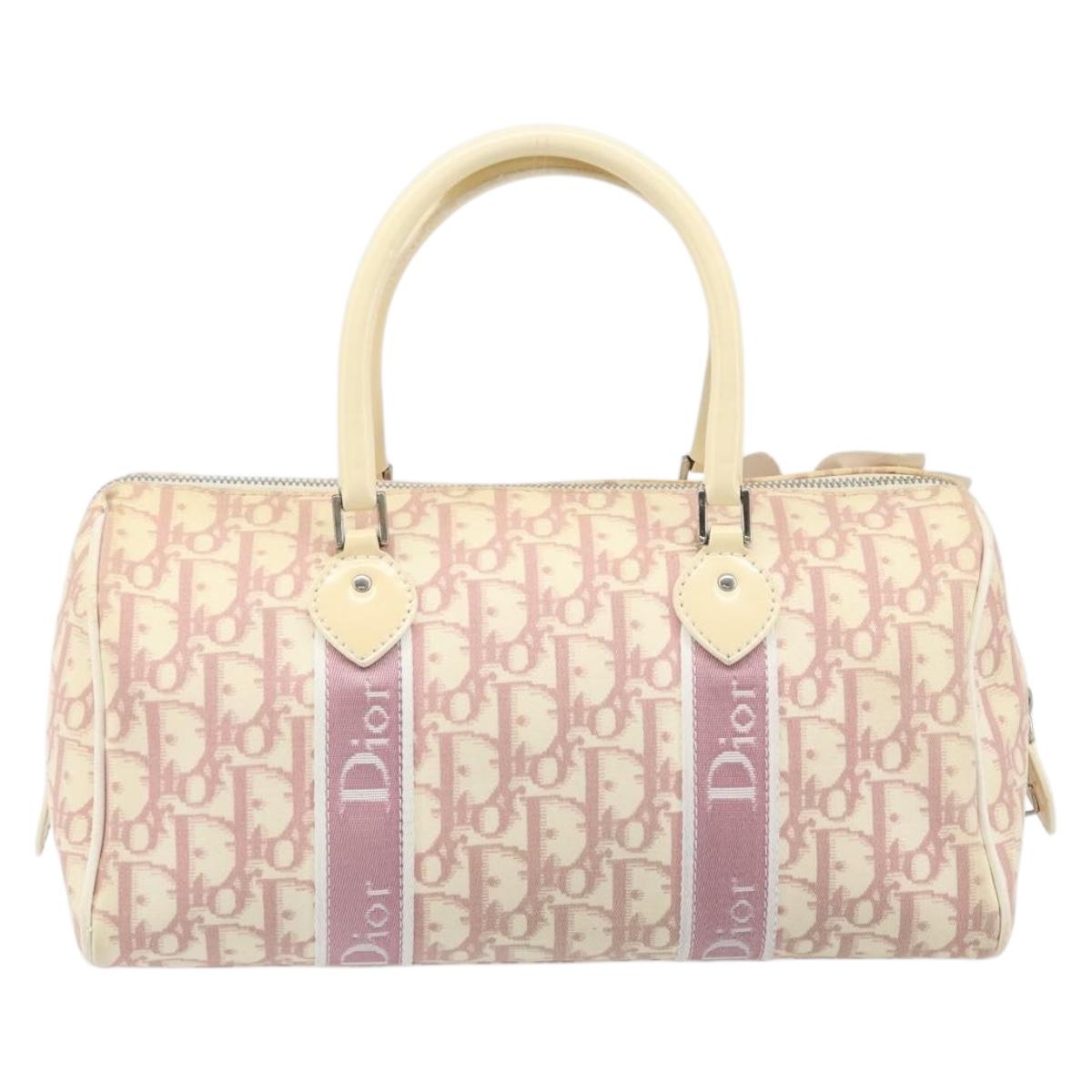 Christian Dior Trotter Canvas Hand Bag PVC Pink Silver Auth yk20537