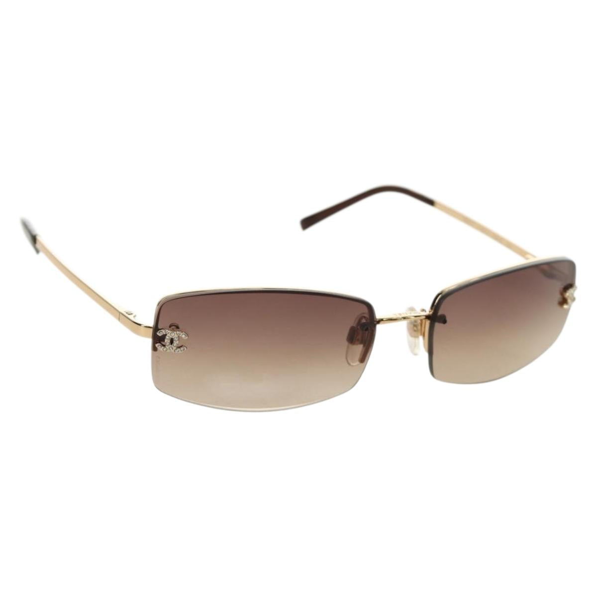 CHANEL Sunglasses Metal Gold CC Auth yk20538M