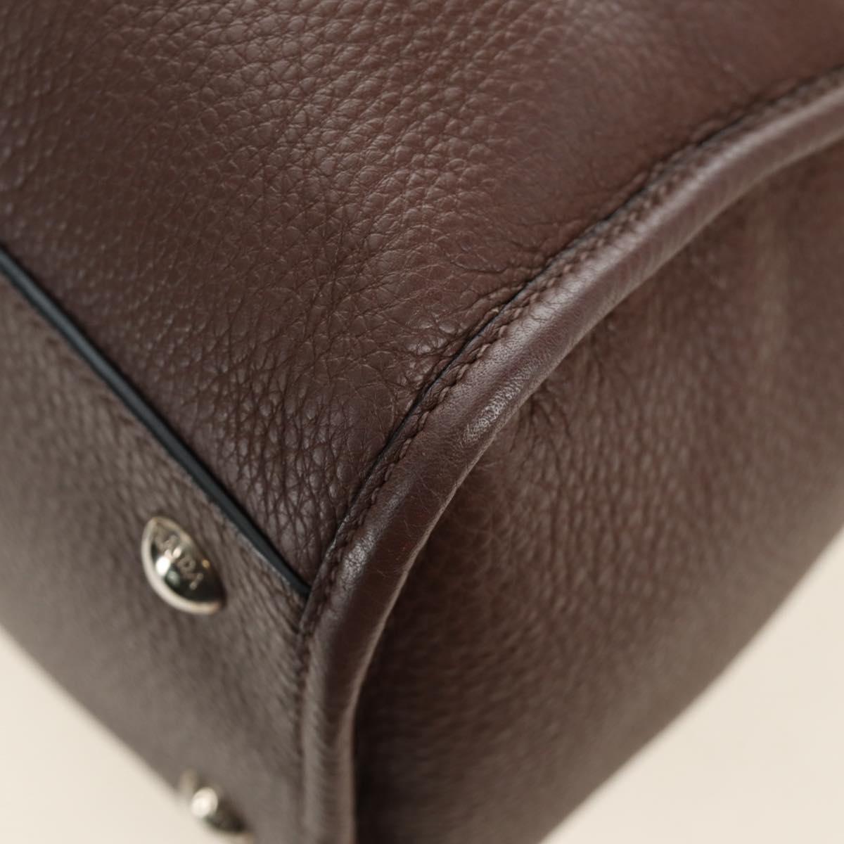 PRADA Hand Bag Leather 2way Brown Silver Auth yk20539SAM