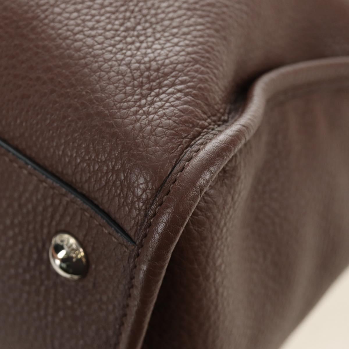 PRADA Hand Bag Leather 2way Brown Silver Auth yk20539SAM