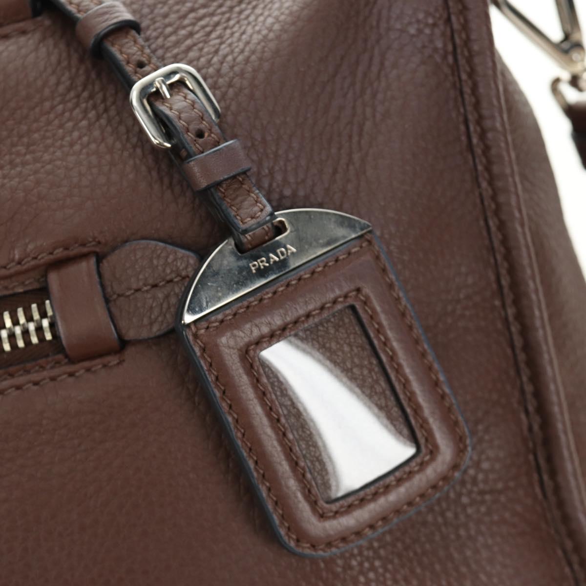 PRADA Hand Bag Leather 2way Brown Silver Auth yk20539SAM
