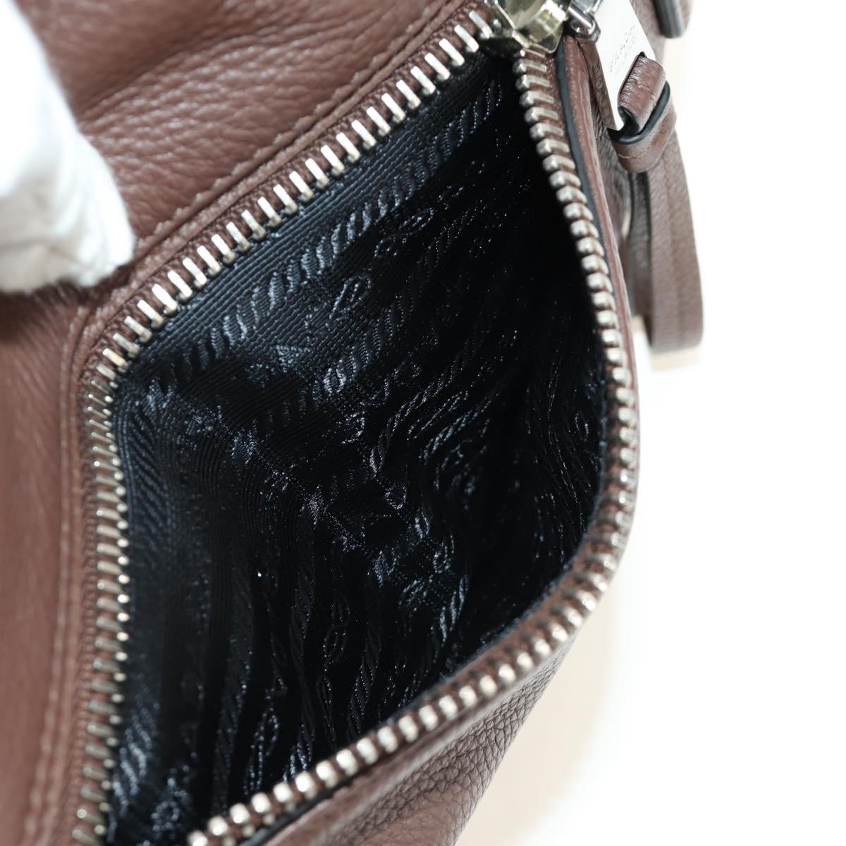 PRADA Hand Bag Leather 2way Brown Silver Auth yk20539SAM