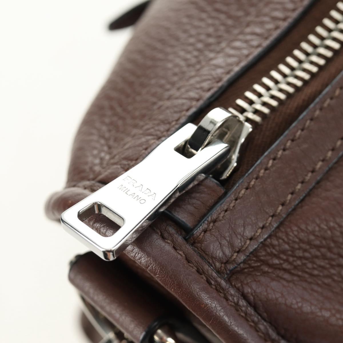 PRADA Hand Bag Leather 2way Brown Silver Auth yk20539SAM