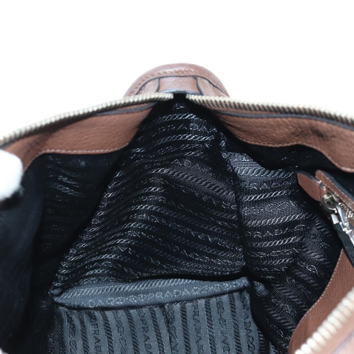 PRADA Hand Bag Leather 2way Brown Silver Auth yk20539SAM