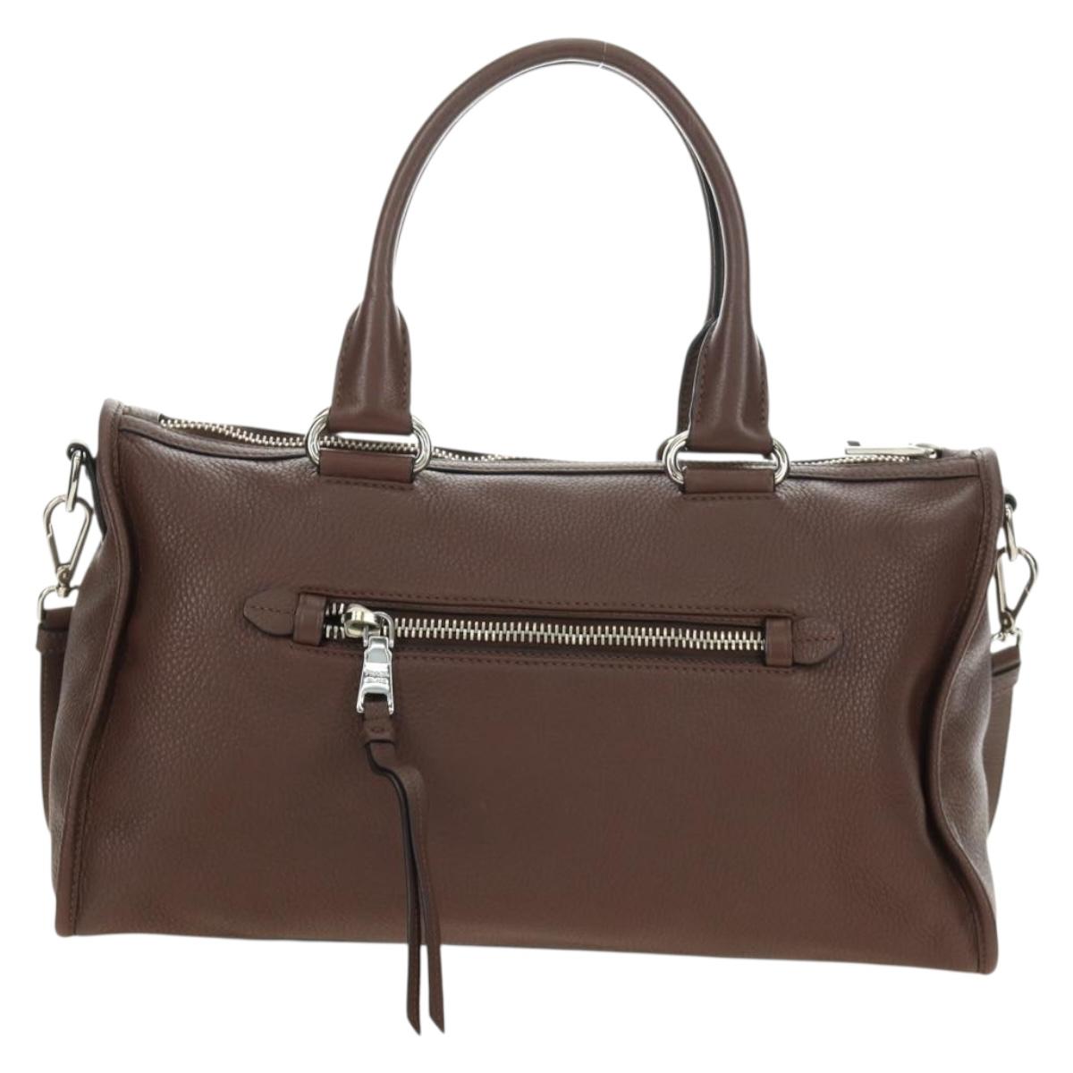 PRADA Hand Bag Leather 2way Brown Silver Auth yk20539SAM