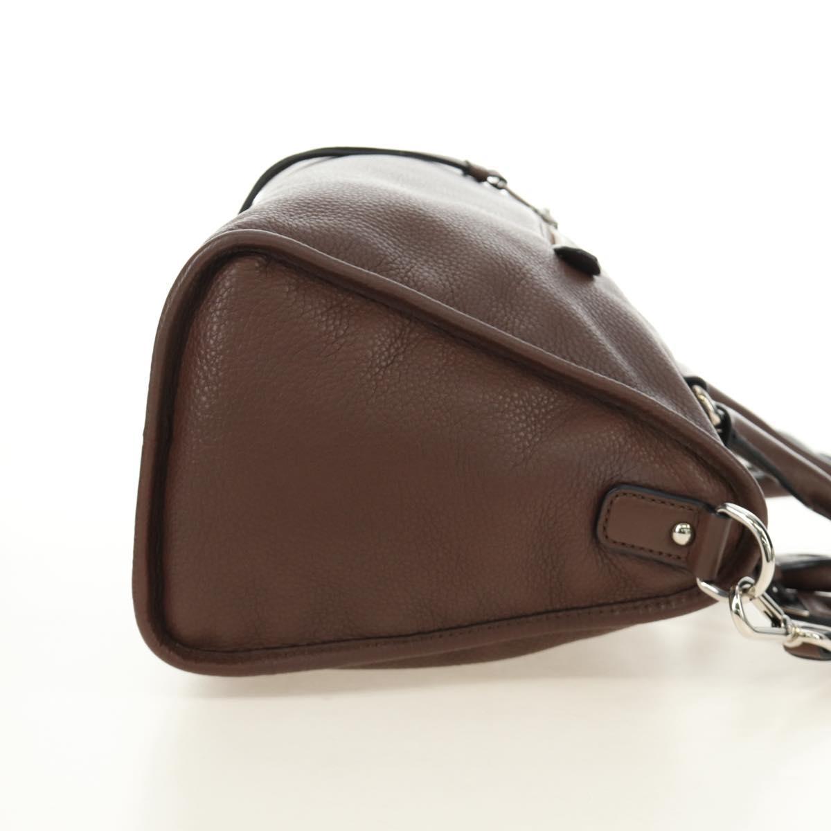 PRADA Hand Bag Leather 2way Brown Silver Auth yk20539SAM