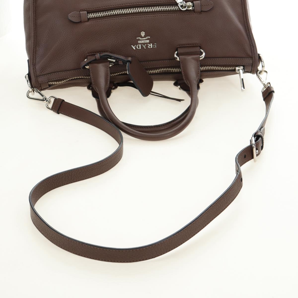 PRADA Hand Bag Leather 2way Brown Silver Auth yk20539SAM