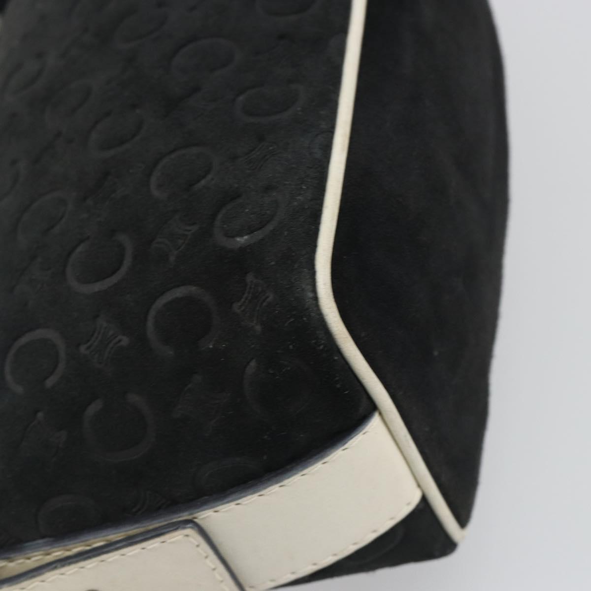 CELINE C Macadam Canvas Hand Bag Suede Black Silver Auth yk20542