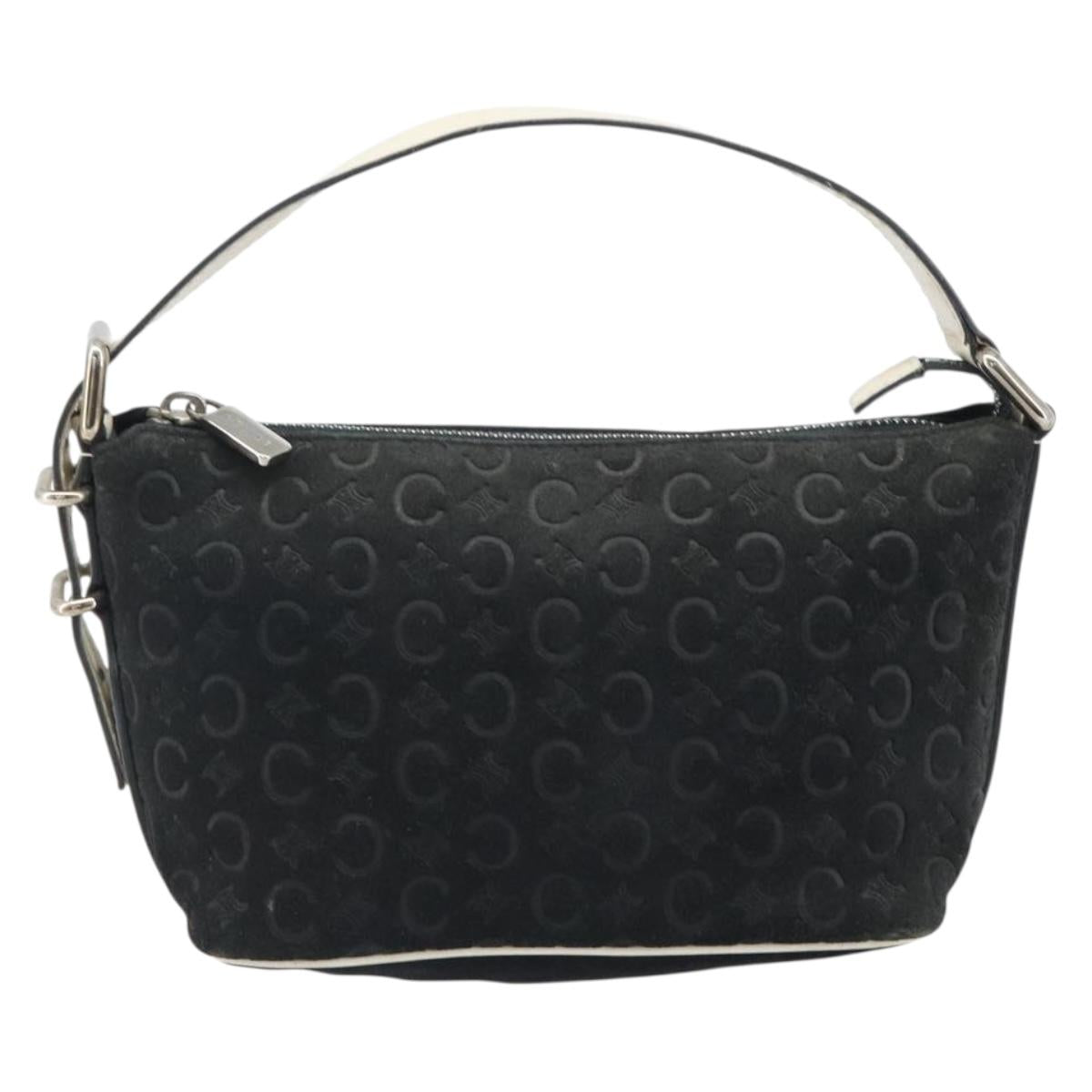 CELINE C Macadam Canvas Hand Bag Suede Black Silver Auth yk20542