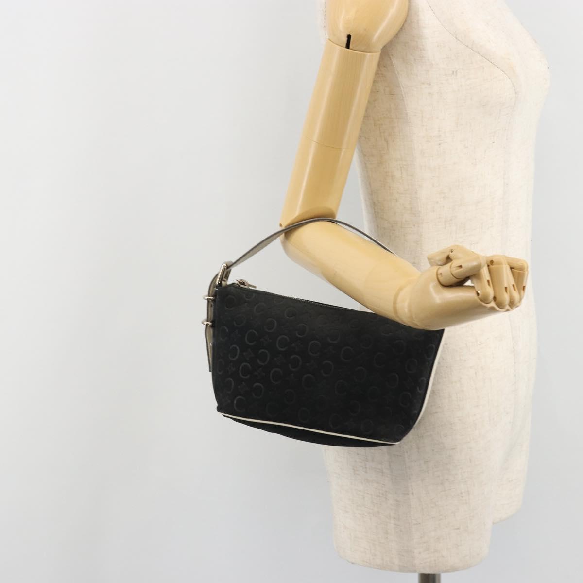 CELINE C Macadam Canvas Hand Bag Suede Black Silver Auth yk20542