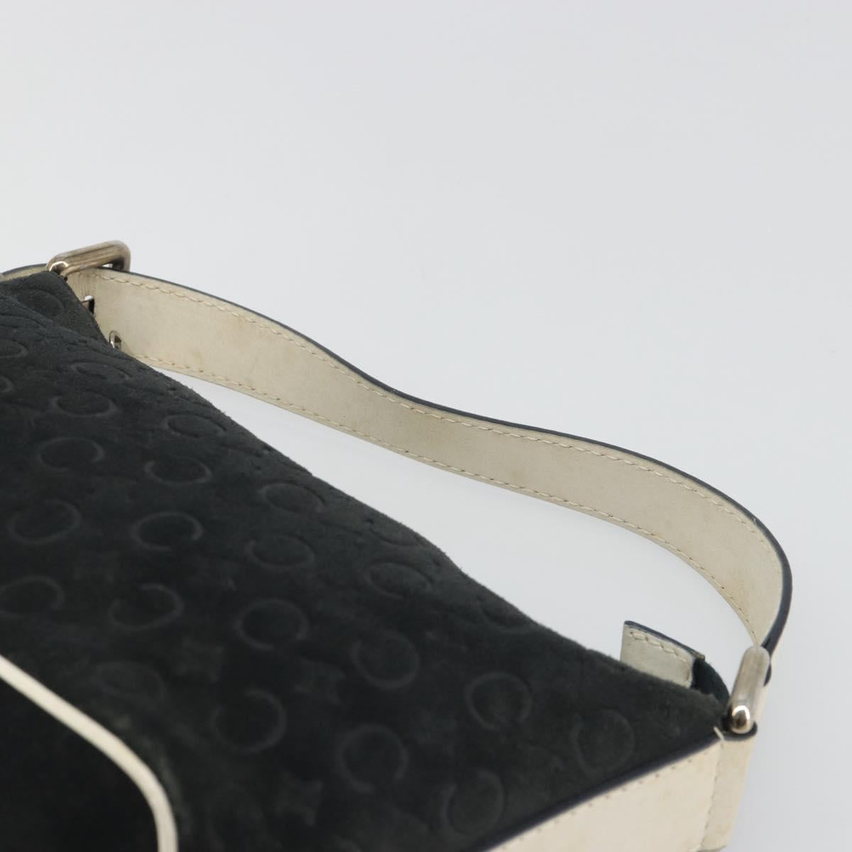 CELINE C Macadam Canvas Hand Bag Suede Black Silver Auth yk20542