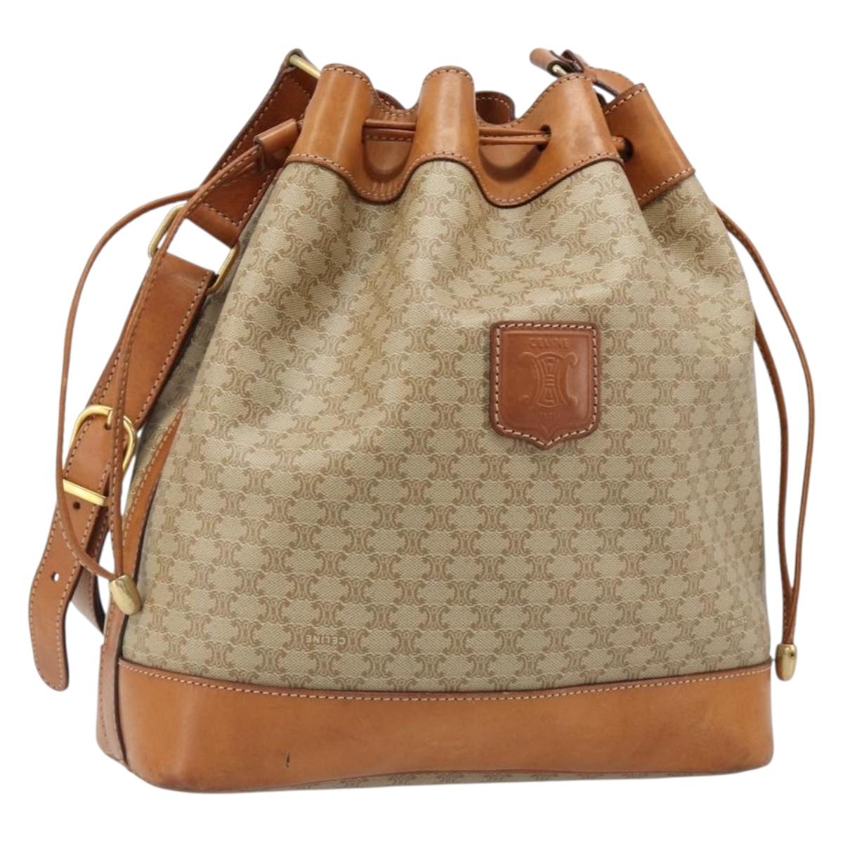 CELINE Macadam Canvas Shoulder Bag PVC Beige Gold Auth yk20544A
