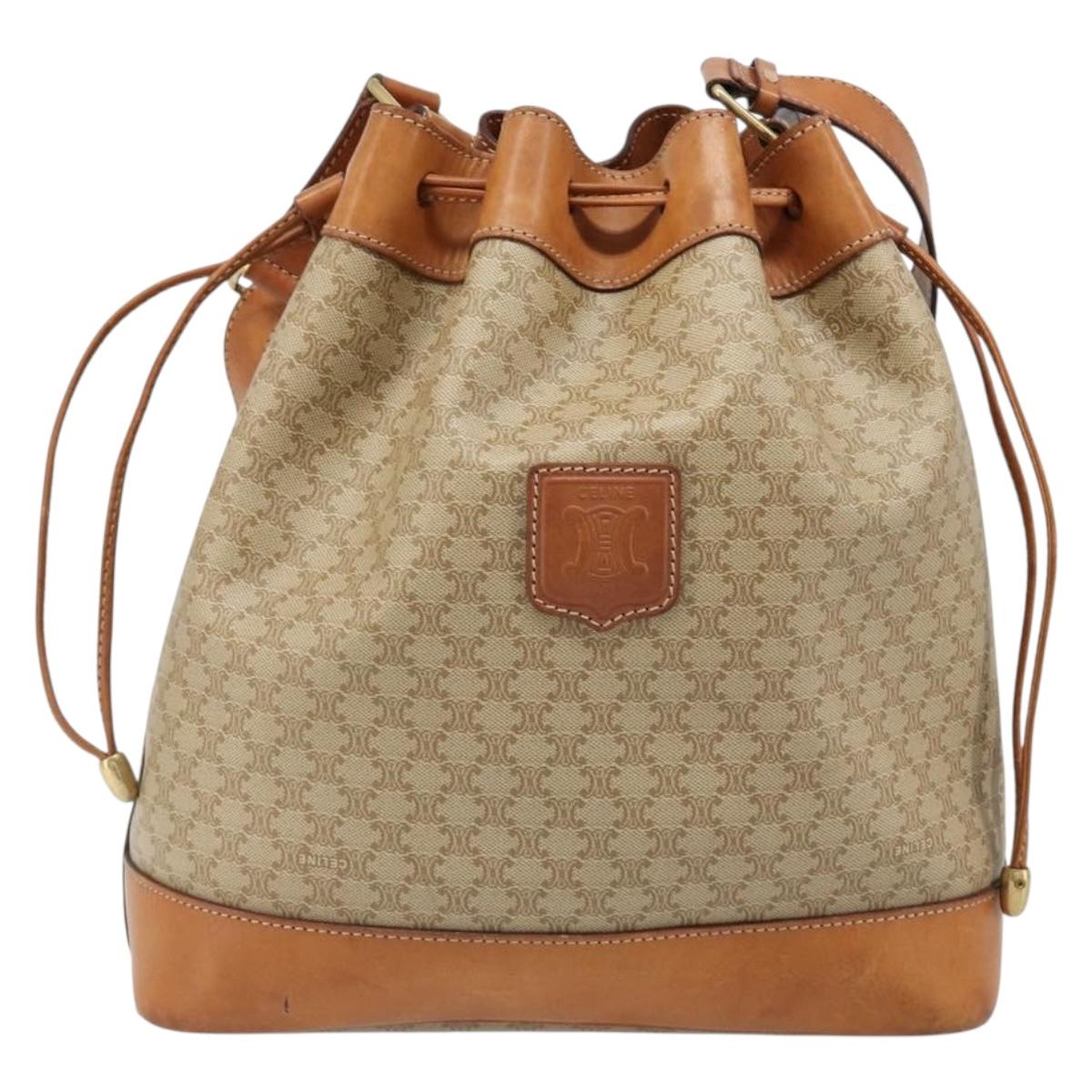 CELINE Macadam Canvas Shoulder Bag PVC Beige Gold Auth yk20544A