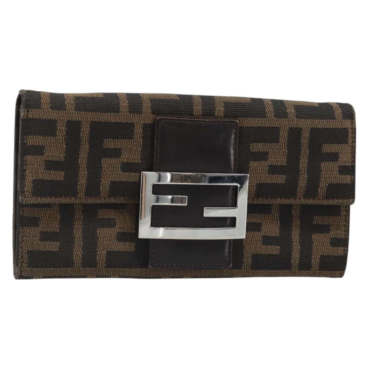 FENDI Zucca Canvas Wallet Black Brown Auth yk20547A